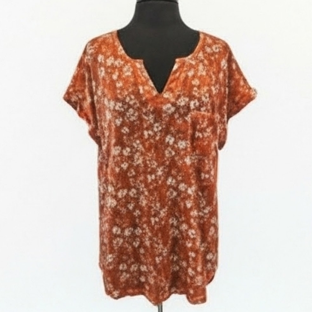 Dept 222 Orange Floral Tee Soft Semi Sheer Orange Boxy Short Sleeve Top NWT